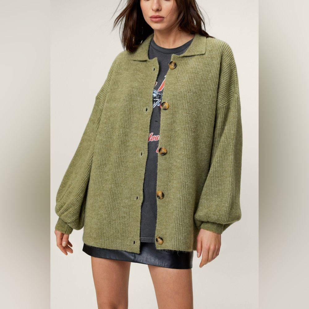 Nasty Gal Collared Longline Slouchy Cardigan
